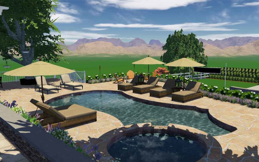 Olmos 3d landscape design and build pool spa flagstone patio firepit our process water features blog