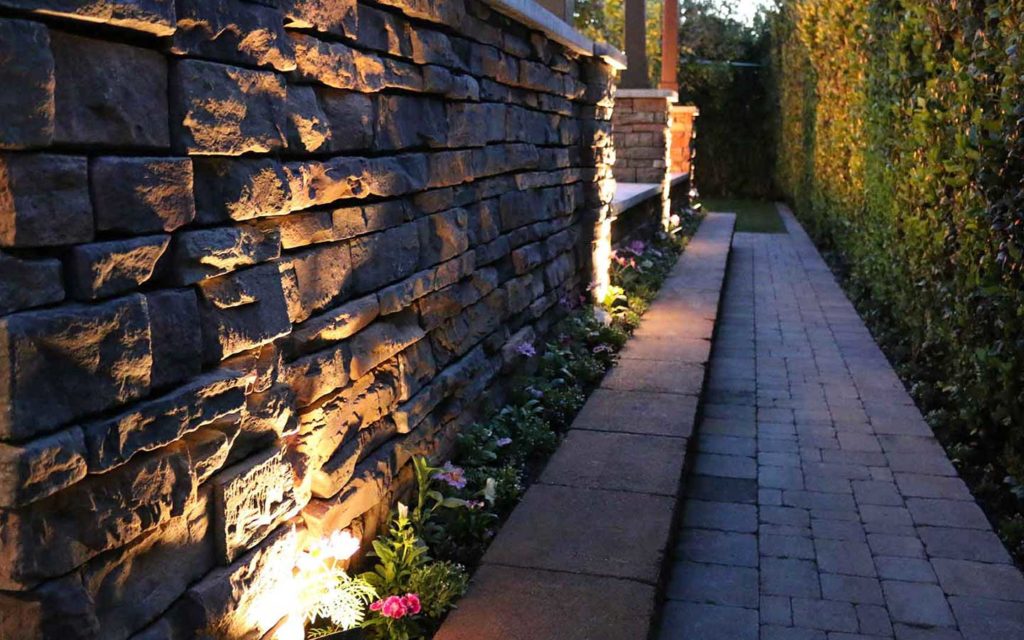 Olmos landscape services lighting paver walkway planter