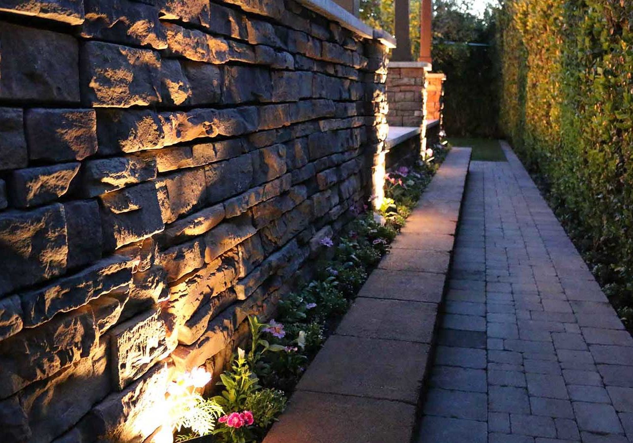 Olmos landscape services lighting paver walkway planter